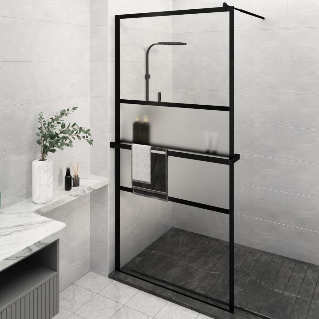Vidaxl Walk-In Walk Walk With avec étagère 115x195 cm ESG-GLAS Aluminium noir