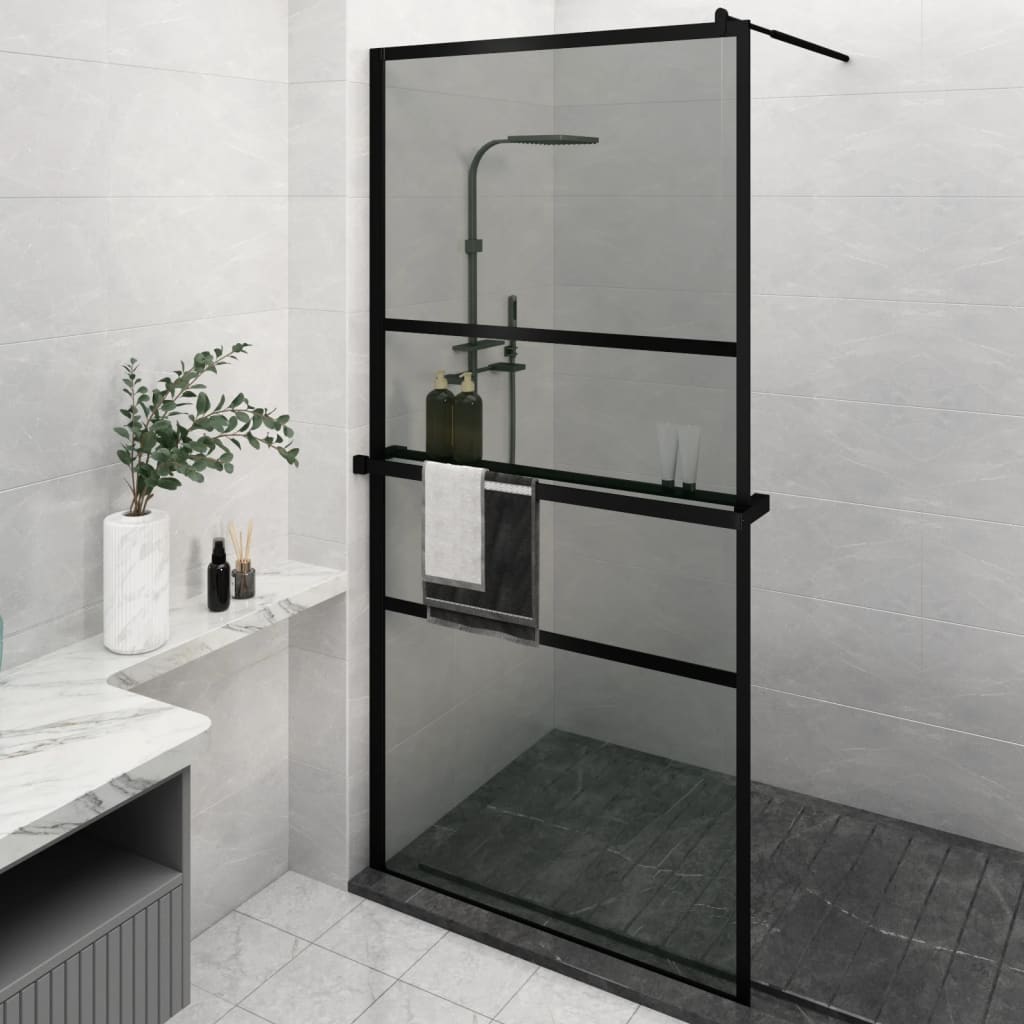 Vidaxl Walk-In Walk Walk With avec étagère 115x195 cm ESG-GLAS Aluminium noir
