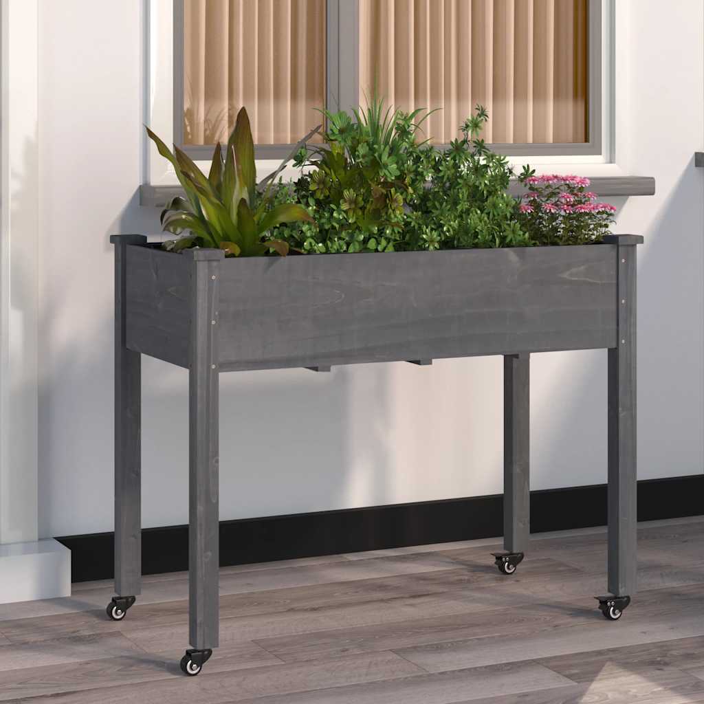 Vidaxx jardinière sur roulettes 118x59x80 cm bois de pin massif gris