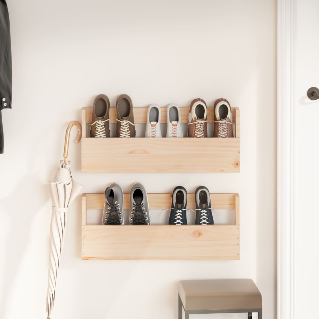 Vidaxl Wall Shoes Racks 2 St 59x9x23 cm Pine solide