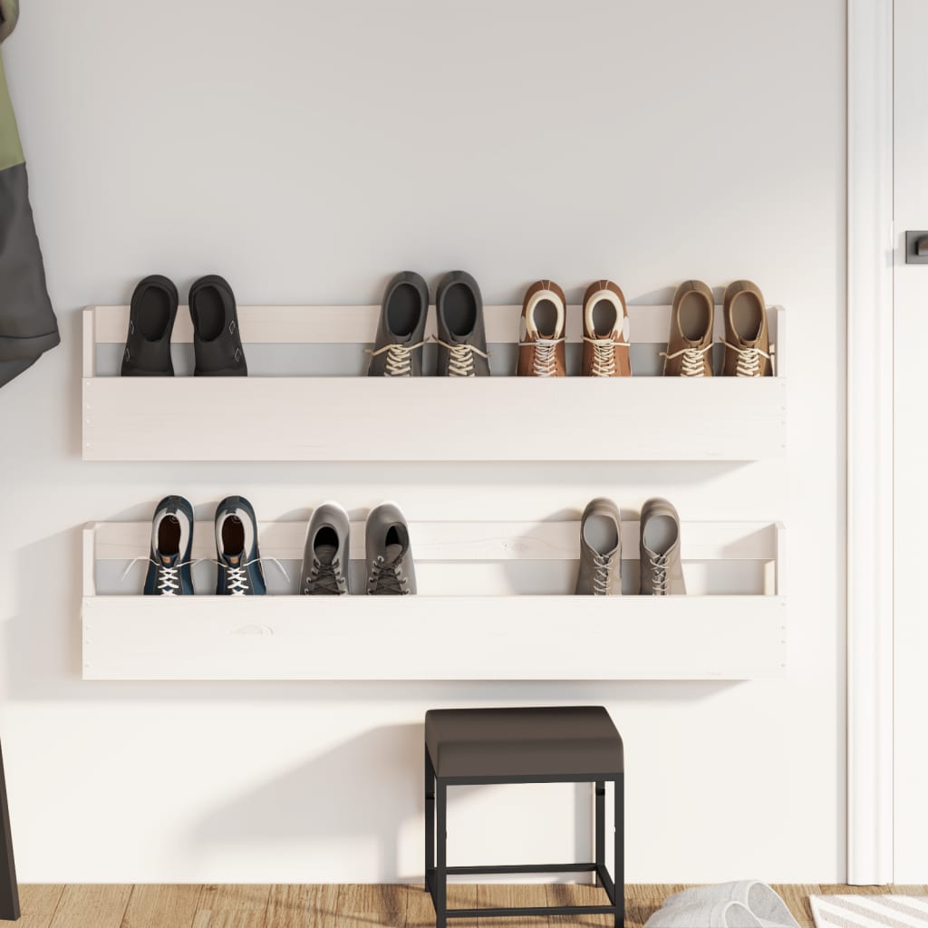 Vidaxl Wall Shoes Racks 2 PCS 110x9x23 cm Pine solide blanc