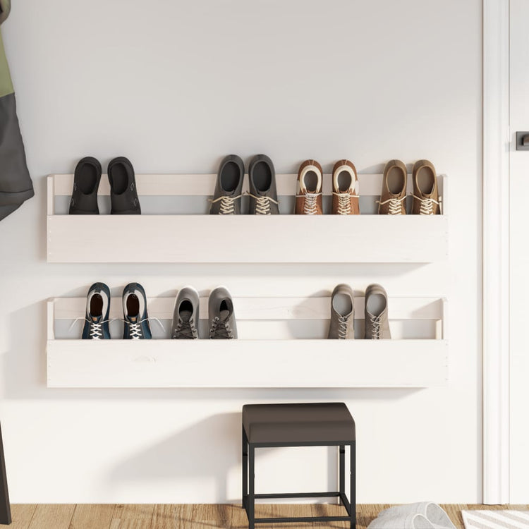 Vidaxl Wall Shoes Racks 2 PCS 110x9x23 cm Pine solide blanc