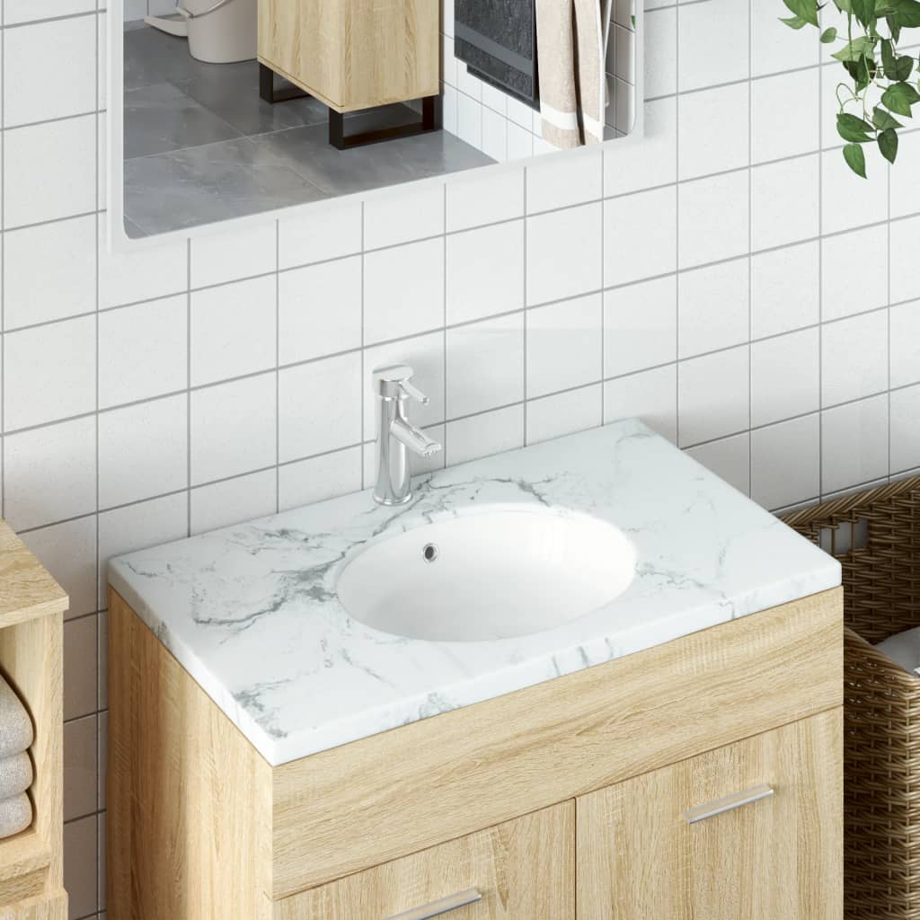 Vidaxl lavabo ovale 37x31x17,5 cm blanc céramique