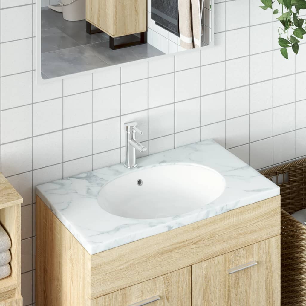Vidaxl lavabo ovale 47x39x21 cm blanc céramique