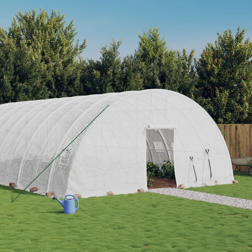 Vidaxl tuinkas avec cadre en acier 48 m² 8x6x2,85 m blanc