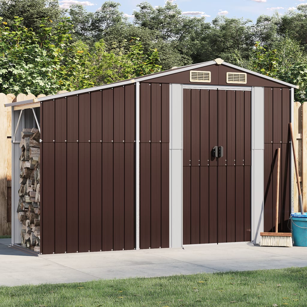Vidaxl hangar de jardin 277x93x179 cm brun en acier galvanisé