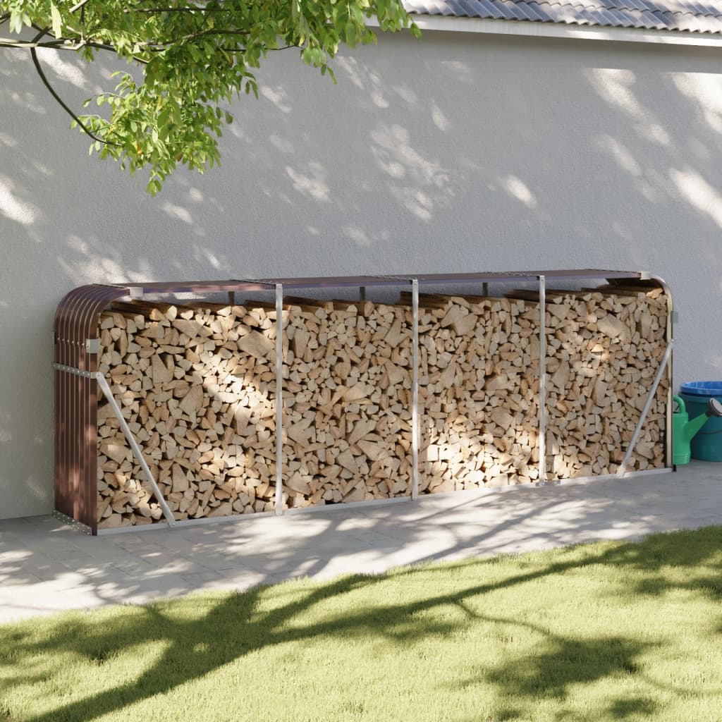 Stockage de bois de chauffage Vidaxl 300x45x100 cm Brun en acier galvanisé