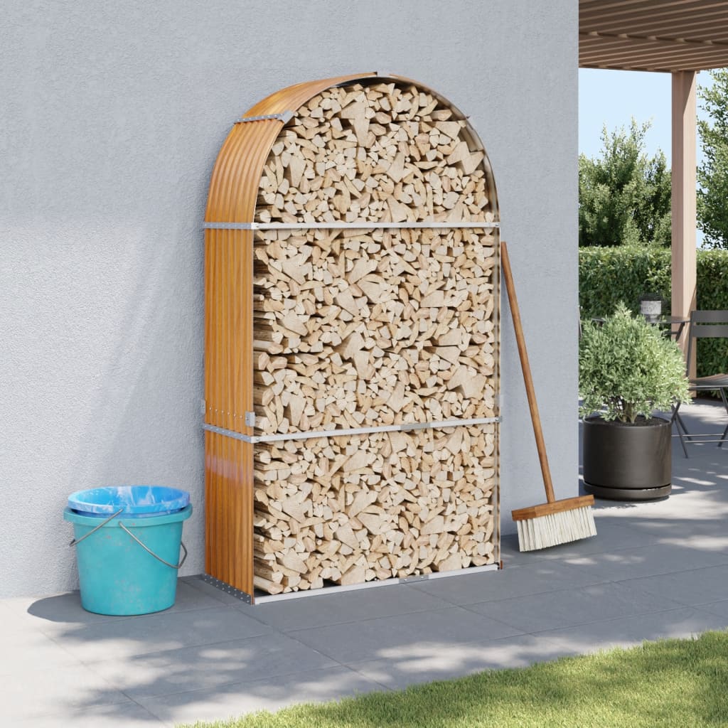 Stockage de bois de chauffage Vidaxl 120x45x210 cm en acier galvanisé brun clair