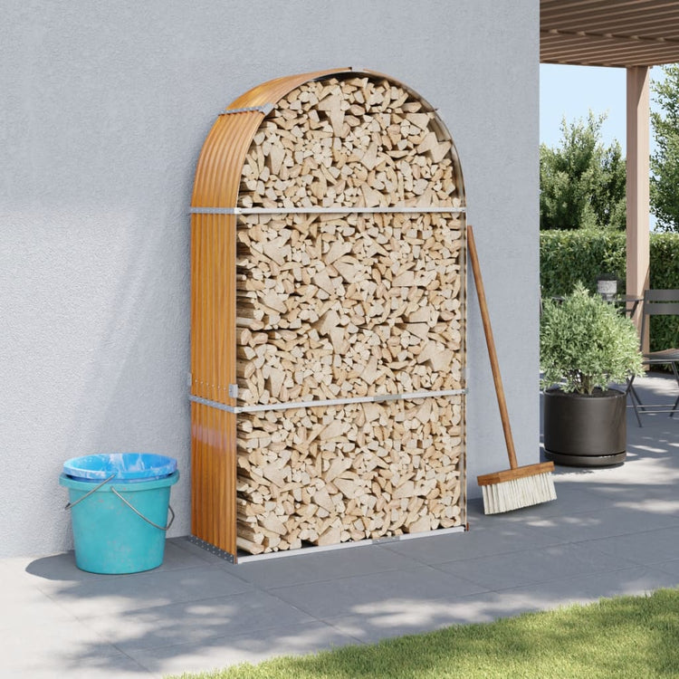 Stockage de bois de chauffage Vidaxl 120x45x210 cm en acier galvanisé brun clair