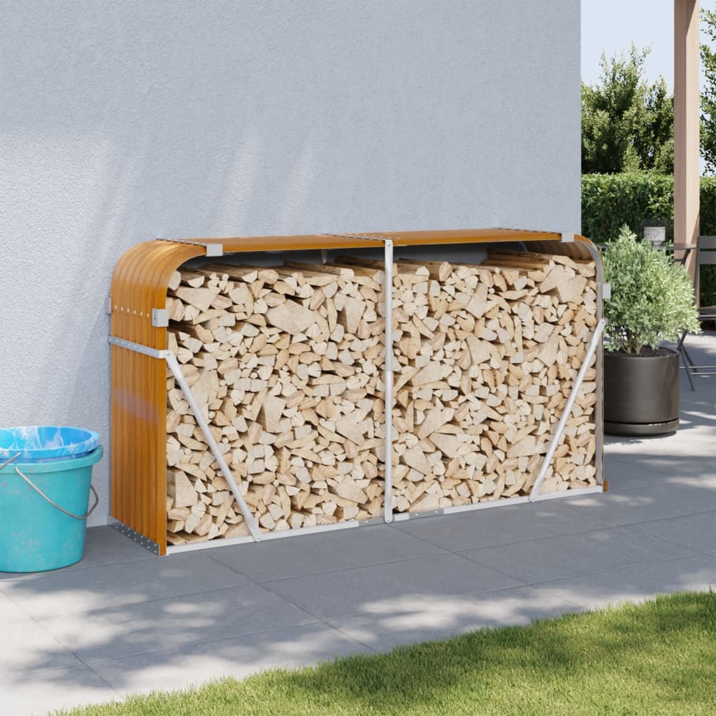 Stockage de bois de chauffage vidaxl 180x45x100 cm en acier galvanisé brun clair