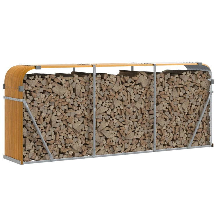 Stockage de bois de chauffage vidaxl 234x45x100 cm en acier galvanisé brun clair