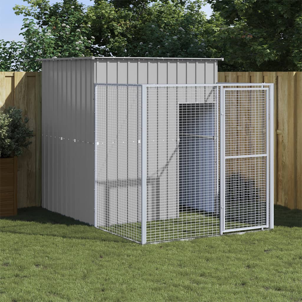 Vidaxl Dog Loft avec Run 165x251x181 cm Gray en acier galvanisé