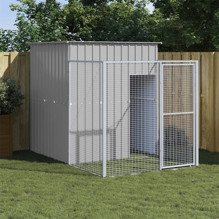 Vidaxl Dog Loft avec Run 165x251x181 cm Gray en acier galvanisé