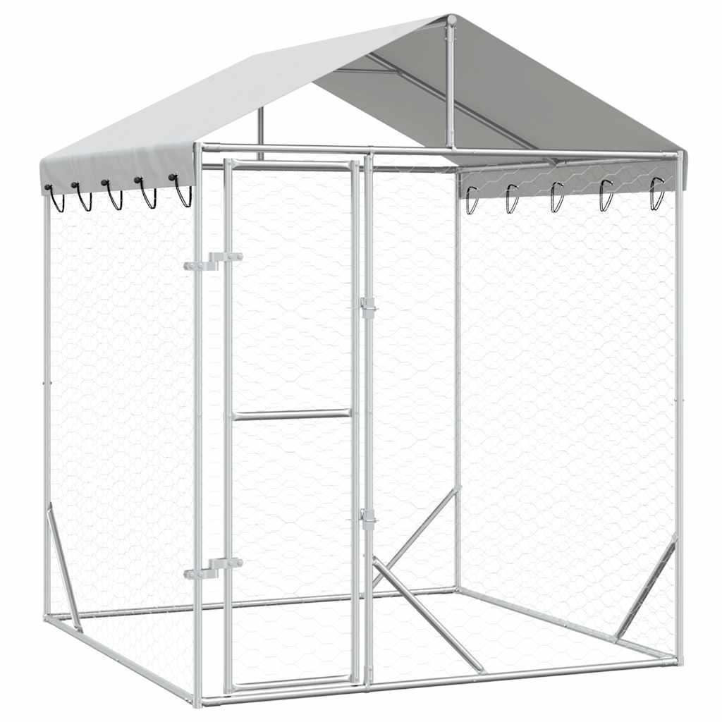 Vidaxxl chenil avec toit 2x2x2,5 m acier galvanisé argent