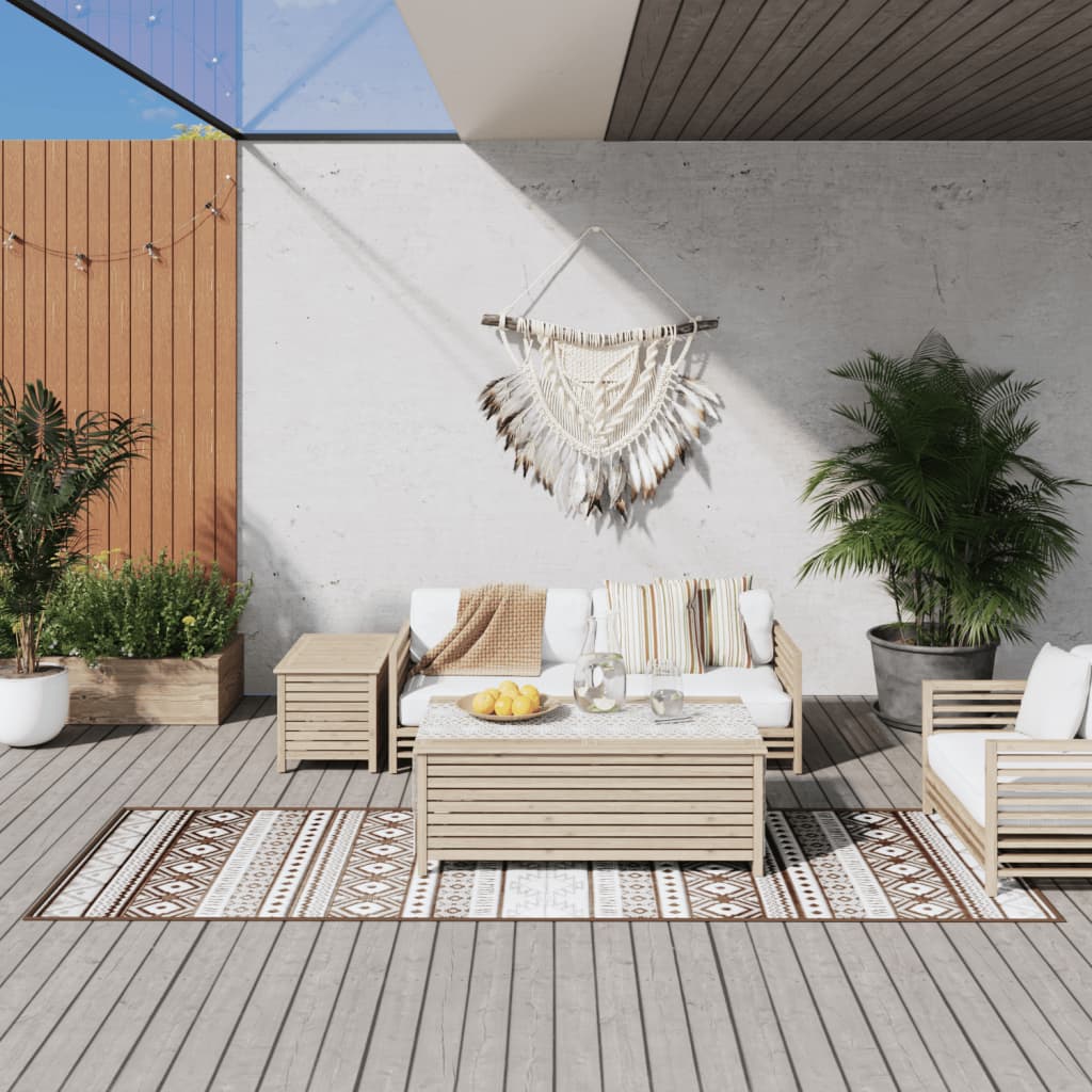 Vidaxl à l'extérieur du tapis réversible 80x250 cm brun et blanc