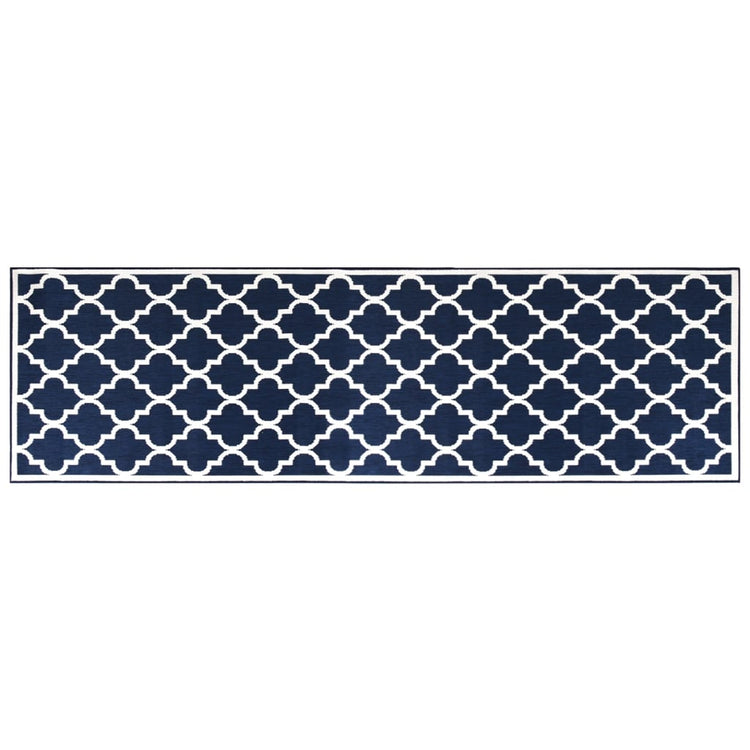 Vidaxl à l'extérieur du tapis réversible 80x250 cm bleu marine et blanc
