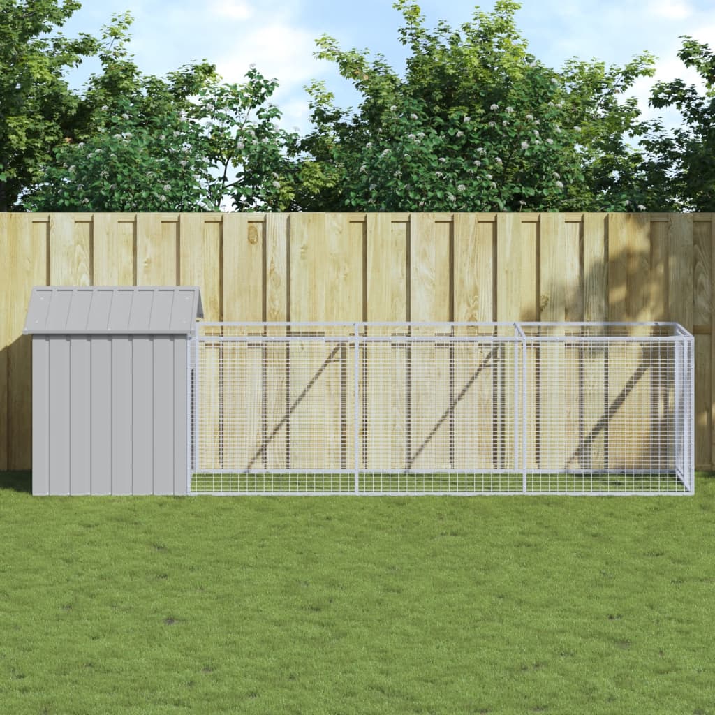 Vidaxl Dog Loft avec toit 117x405x123 cm Gris clair en acier