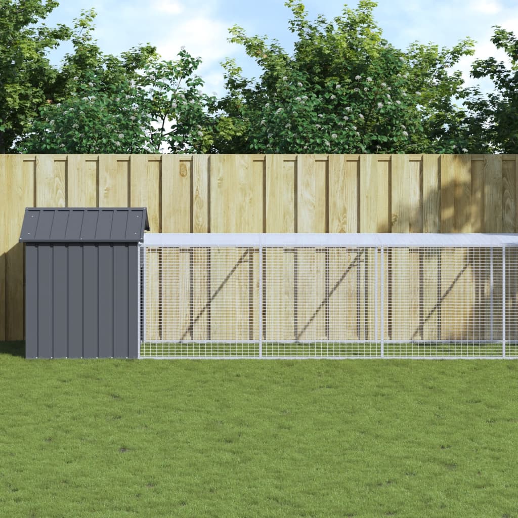 Poulet Vidaxl avec Run 117x609x123 cm Anthracite en acier galvanisé