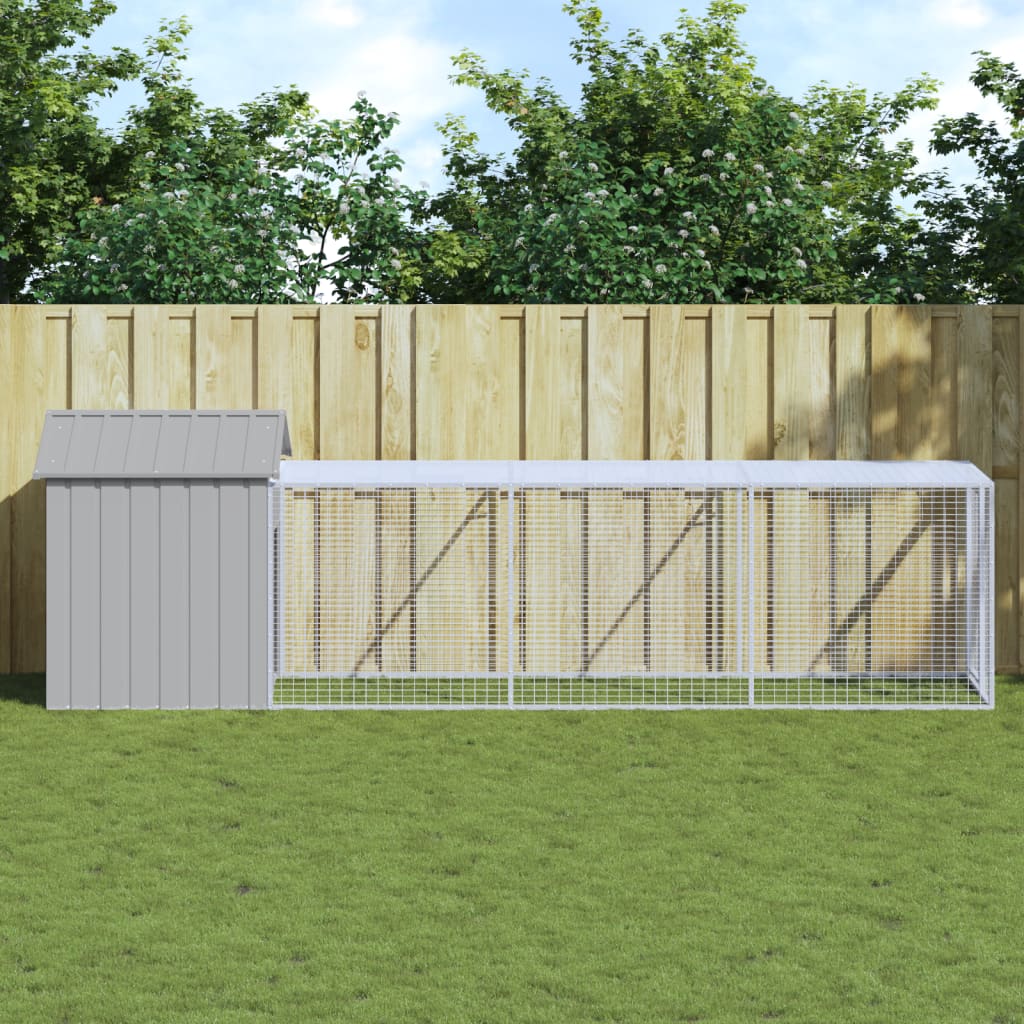 Poulet Vidaxl avec run 117x405x123 cm en acier gris clair