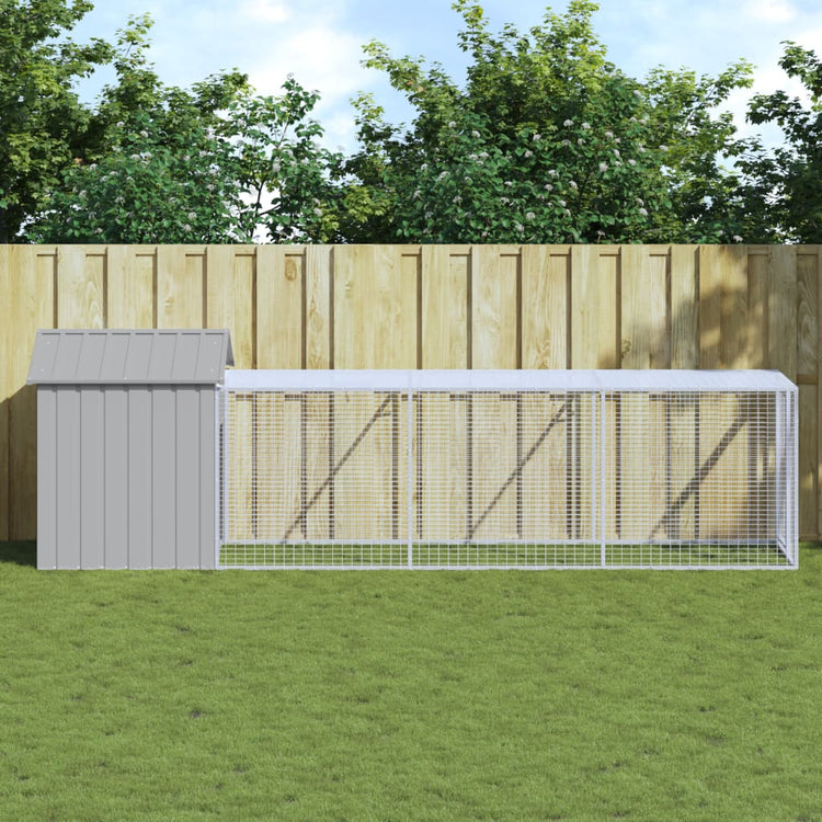 Poulet Vidaxl avec run 117x405x123 cm en acier gris clair