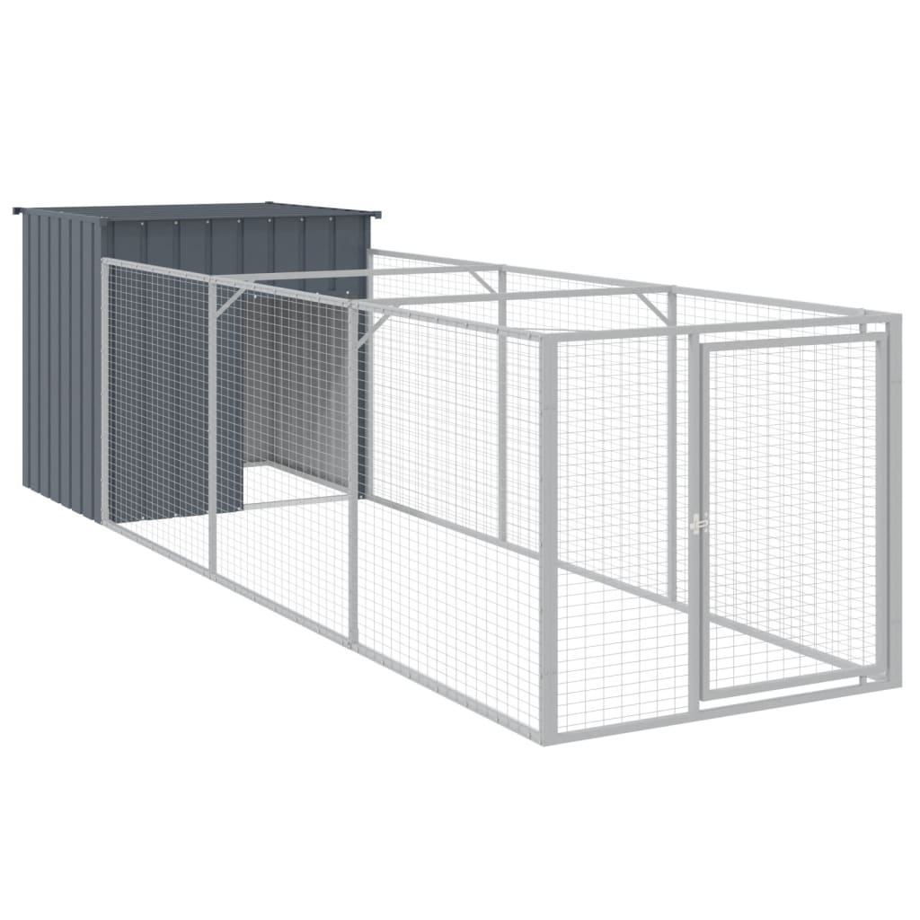 Vidaxl Dog Loft with Run 110x405x110 cm Anthracite en acier galvanisé