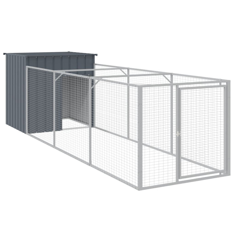 Vidaxl Dog Loft with Run 110x405x110 cm Anthracite en acier galvanisé