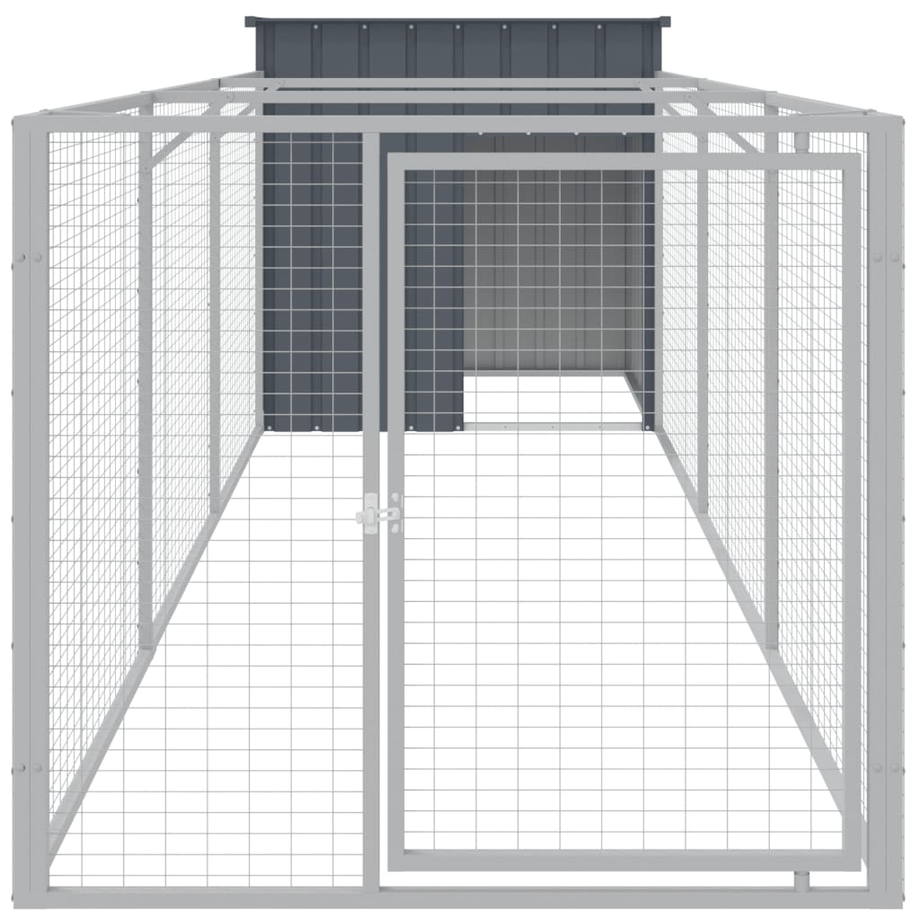 Vidaxl Dog Loft with Run 110x405x110 cm Anthracite en acier galvanisé