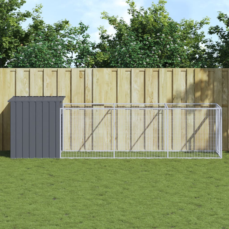 Vidaxl Dog Loft with Run 110x405x110 cm Anthracite en acier galvanisé
