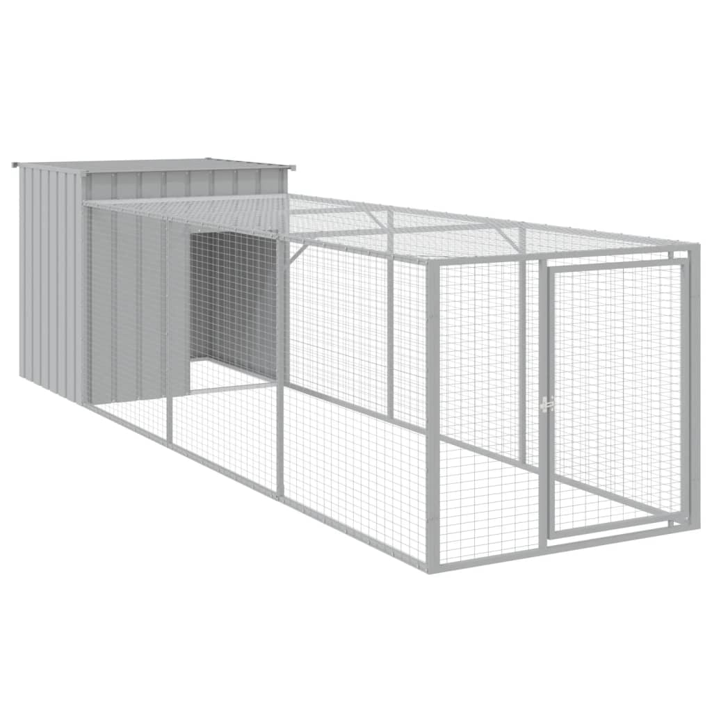 Poulet Vidaxl avec run 110x405x110 cm Gris clair en acier