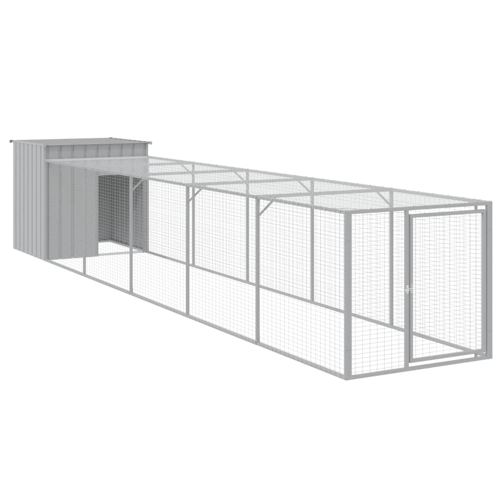 Poulet Vidaxl avec run 110x609x110 cm en acier gris clair