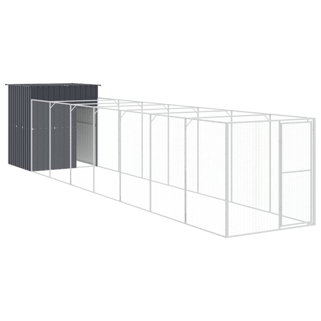 Vidaxl Dog Loft with Run 165x863x181 cm Anthracite en acier galvanisé
