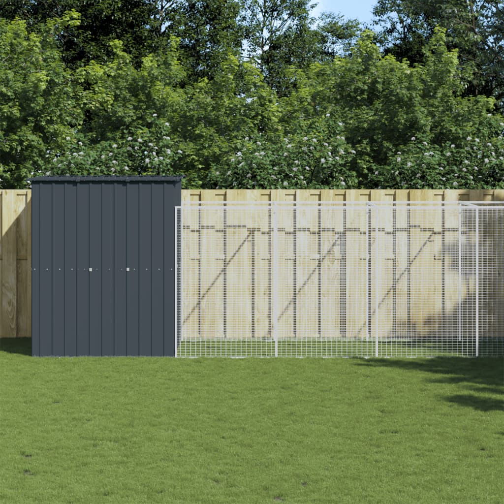 Vidaxl Dog Loft with Run 165x863x181 cm Anthracite en acier galvanisé