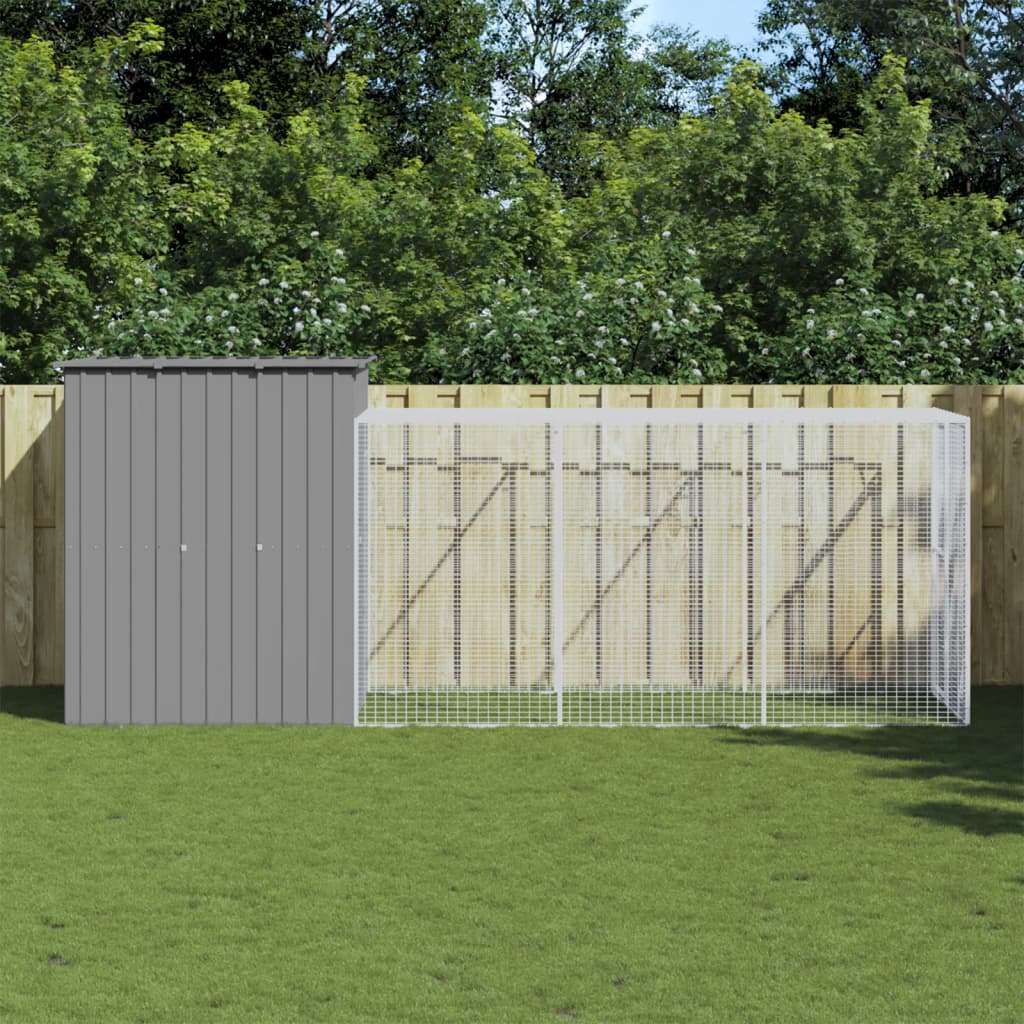 Poulet Vidaxl avec course 165x455x181 cm Gris clair en acier