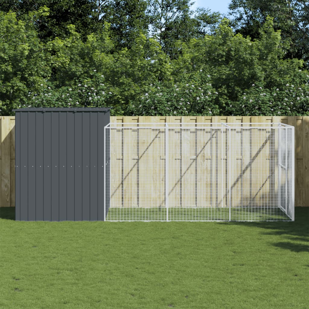 Vidaxl Dog Loft avec run 214x457x181 cm anthracite en acier galvanisé