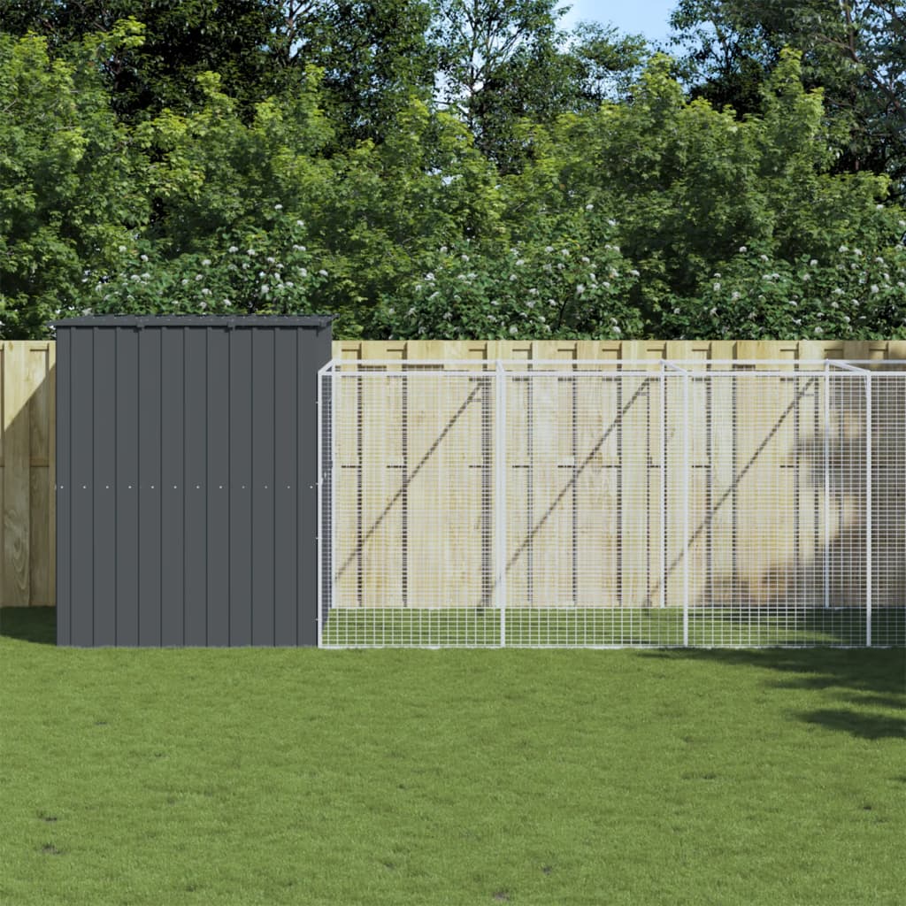 Vidaxl Dog Loft avec run 214x865x181 cm anthracite en acier galvanisé