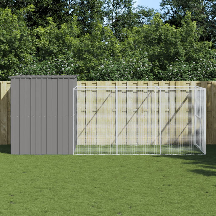 Vidaxl Dog Loft avec run 214x457x181 cm en acier gris clair