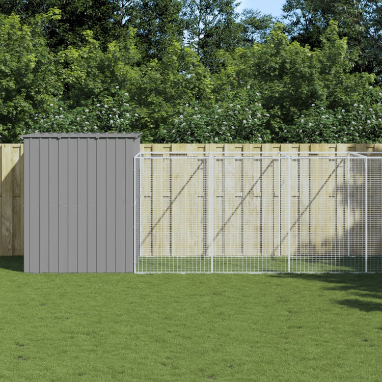Vidaxl Dog Loft with Run 214x1069x181 cm en acier gris clair