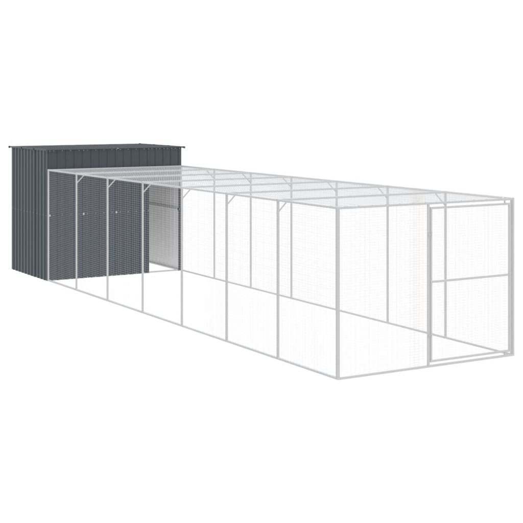 Vidaxl Dog Loft avec run 214x865x181 cm anthracite en acier galvanisé
