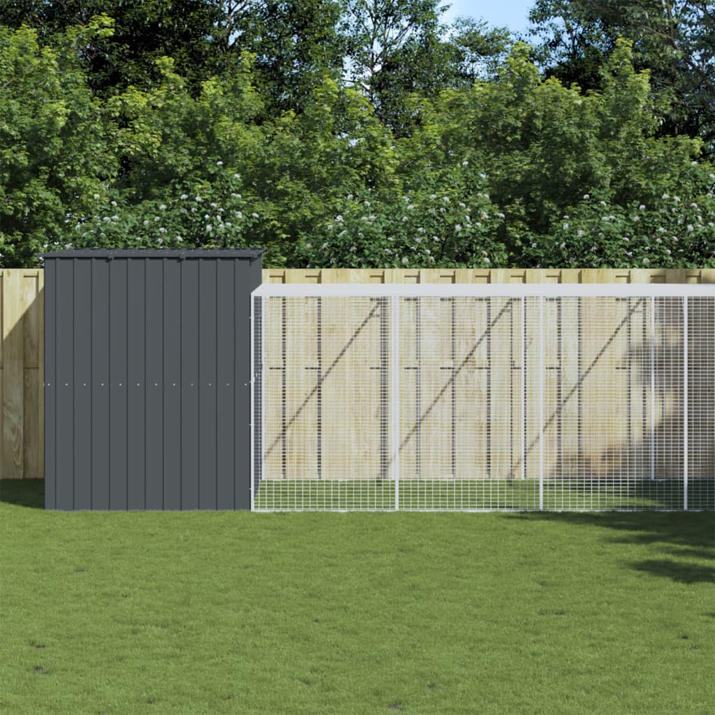 Vidaxl Dog Loft avec run 214x865x181 cm anthracite en acier galvanisé