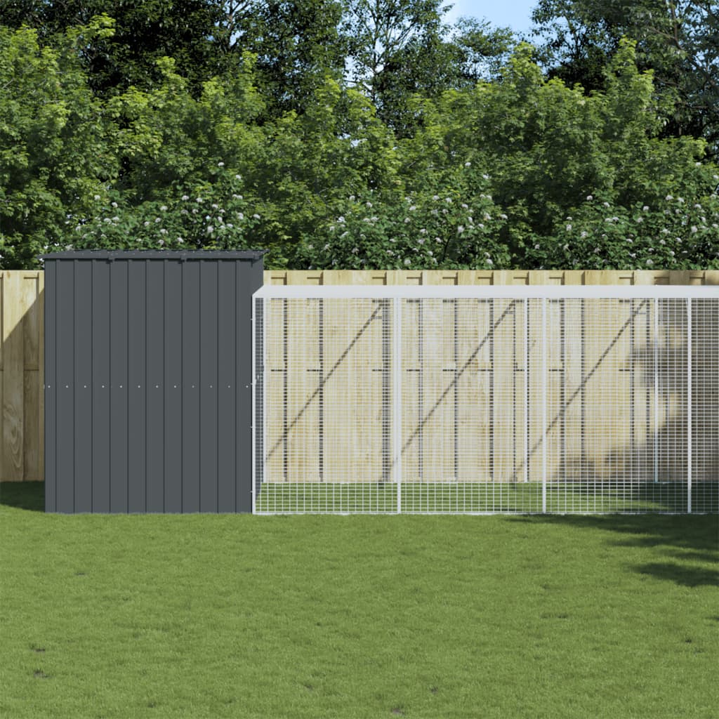 Vidaxl Dog Loft avec run 214x1069x181 cm en acier anthracite