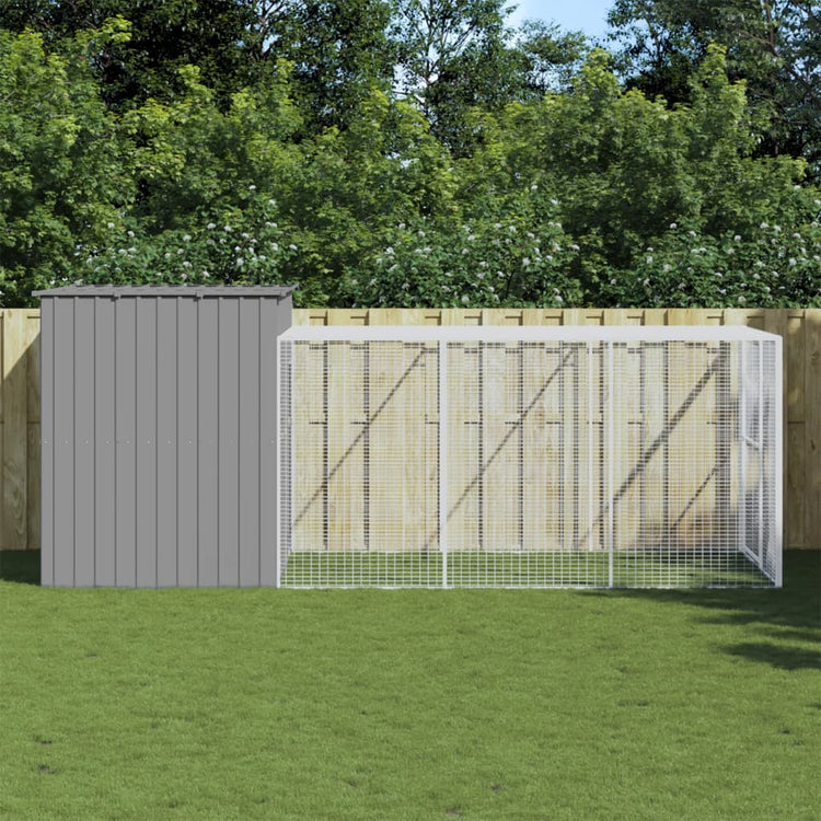 Vidaxl Dog Loft avec run 214x457x181 cm en acier gris clair
