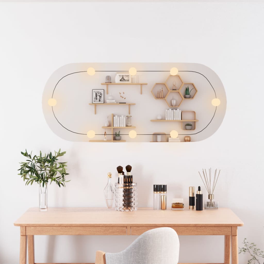 Miroir mural Vidaxl avec LED Verre ovale de 25x60 cm