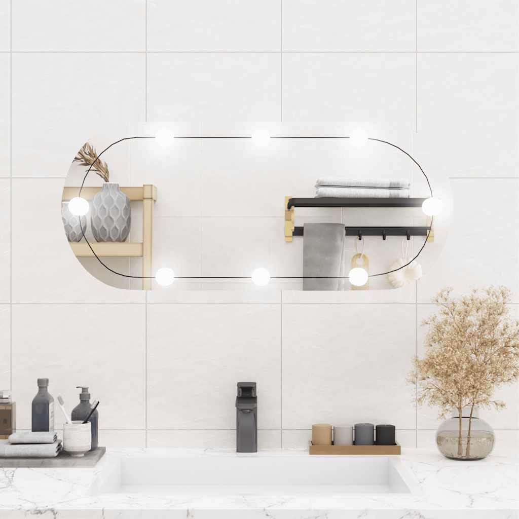 Miroir mural Vidaxl avec LED Verre ovale de 35x80 cm