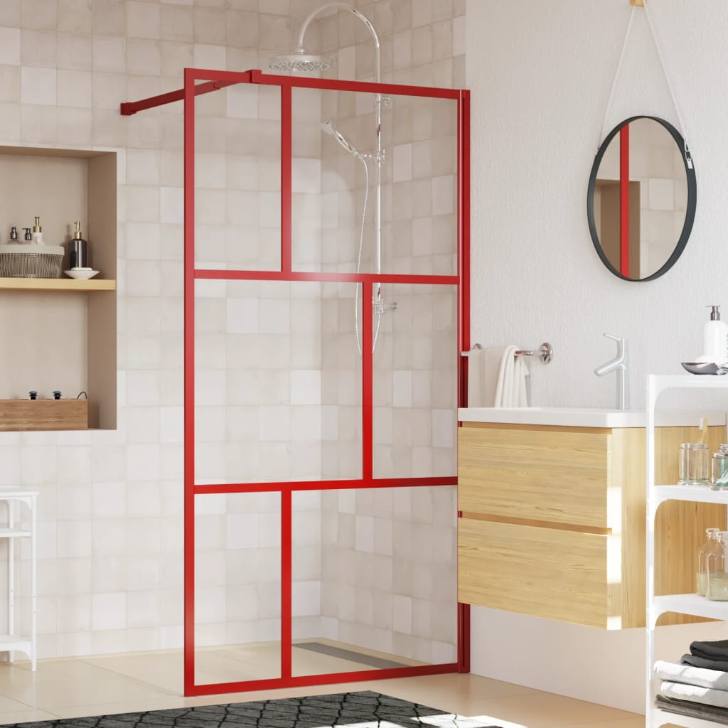 Vidaxl Walk-In Muron de douche transparente 100x195 cm ESG Verre rouge