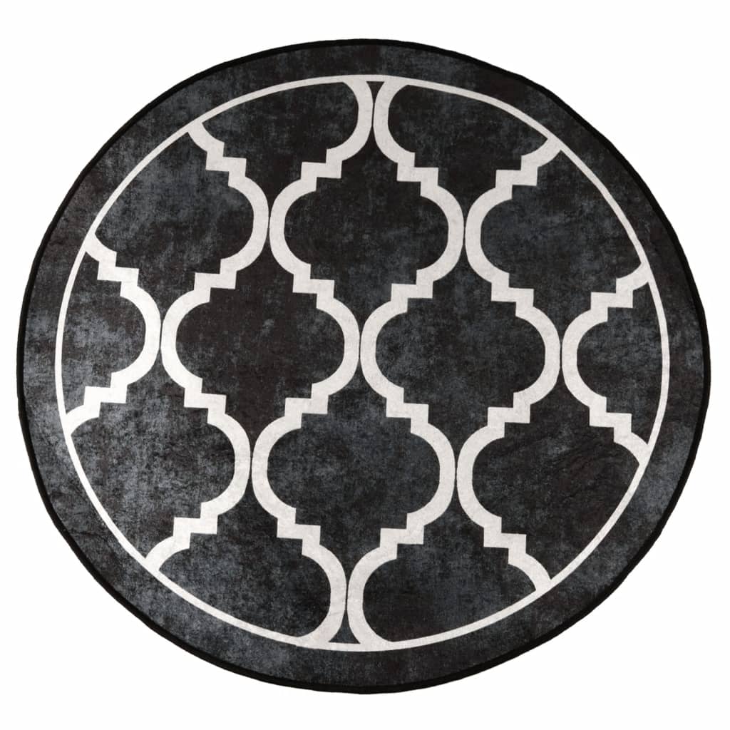 Tapis vidaxl Anti-slip lavable Ø 120 cm noir et blanc