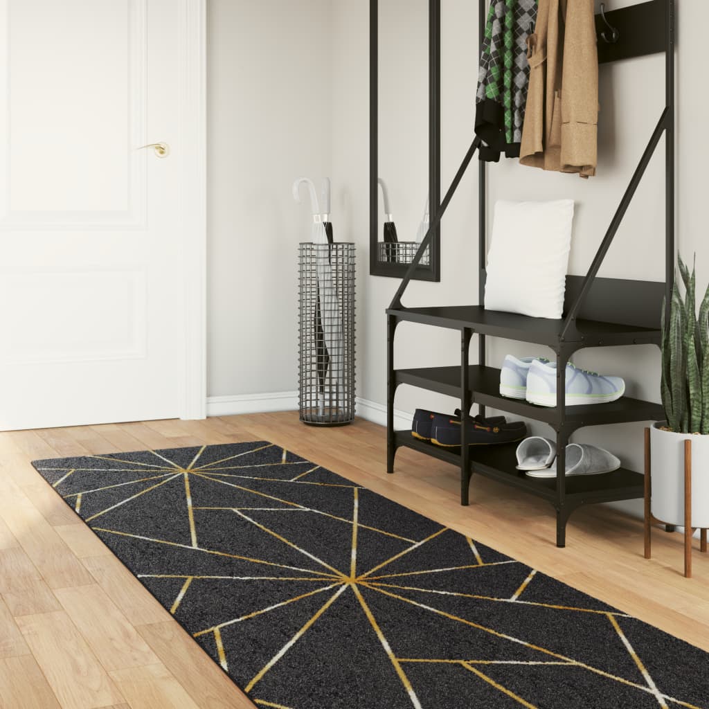 Vidaxl tapis lavable anti-glip 80x300 cm noir et or de couleur
