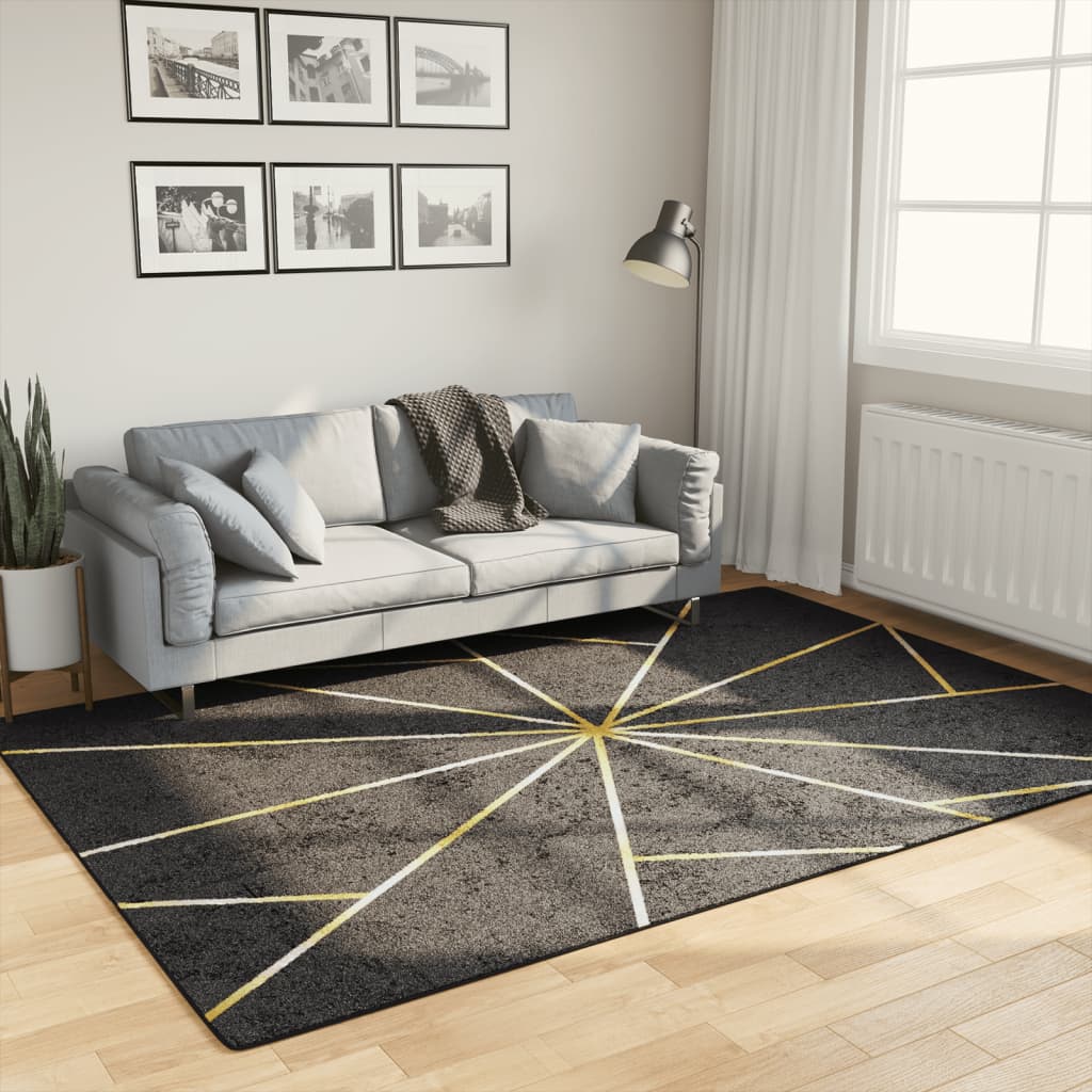 Vidaxl tapis lavable antidérapant 160x230 cm noir et or de couleur