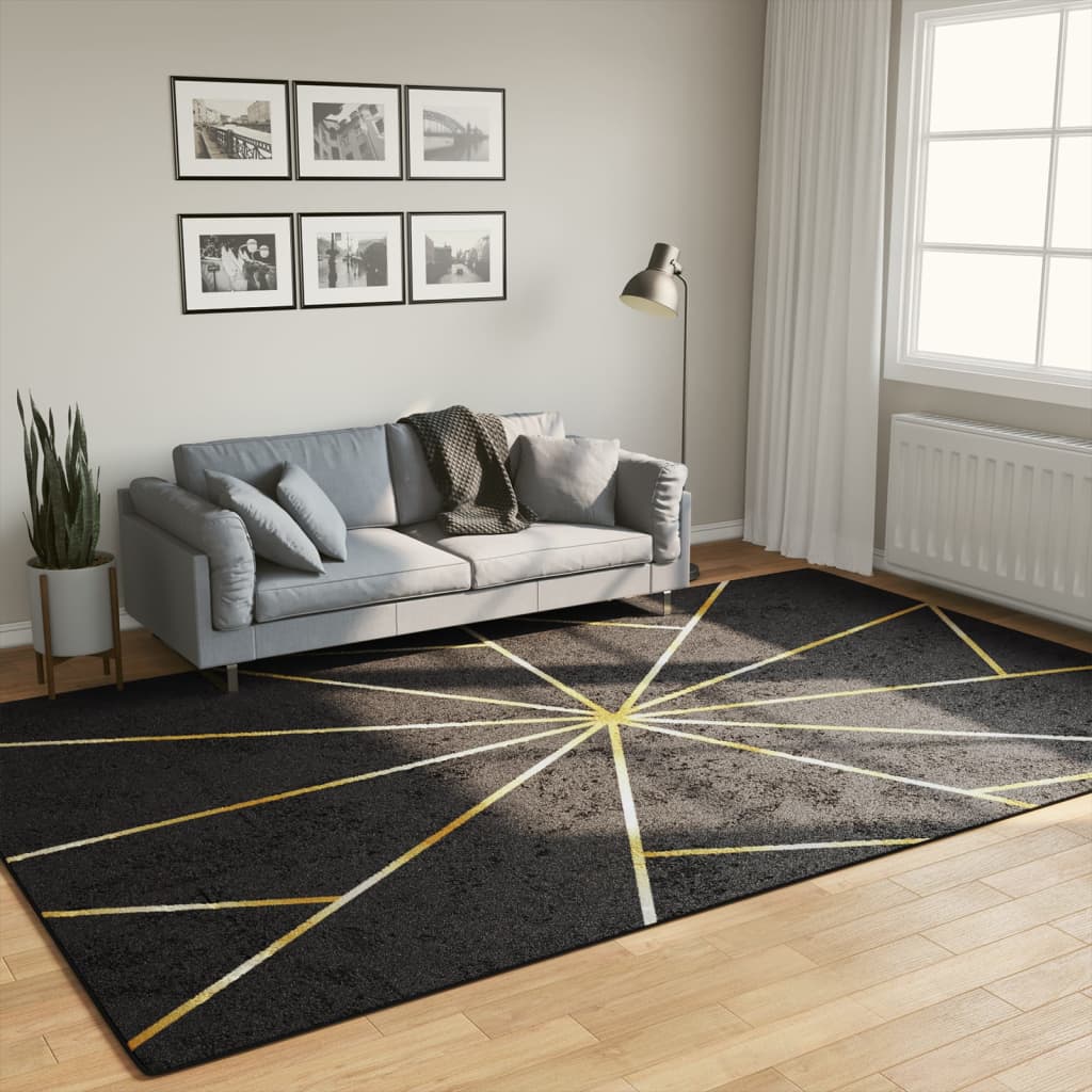Vidaxl tapis lavable antidérapant 190x300 cm noir et or de couleur