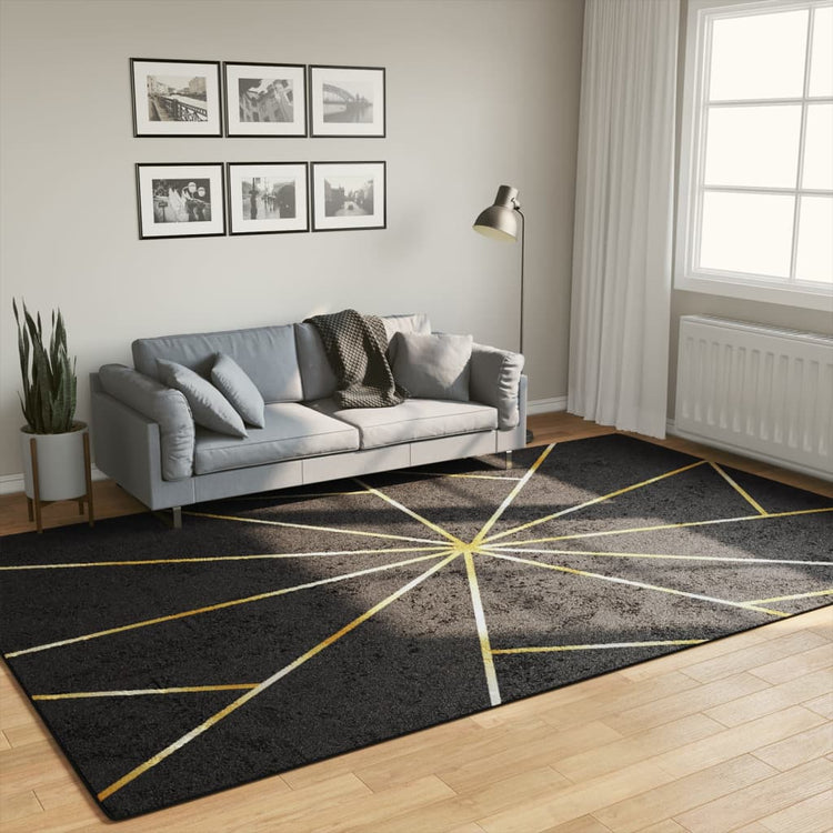 Vidaxl tapis lavable antidérapant 190x300 cm noir et or de couleur