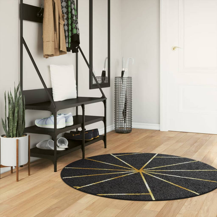 Vidaxl tapis lavable antidérapant Ø 120 cm noir et or de couleur
